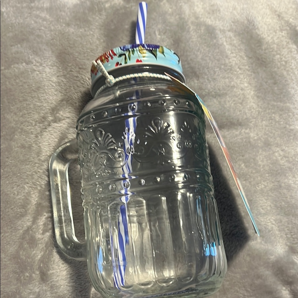 The Pioneer Woman Floral Mason Jar with Blue Straw set of three - Picture 5 of 7